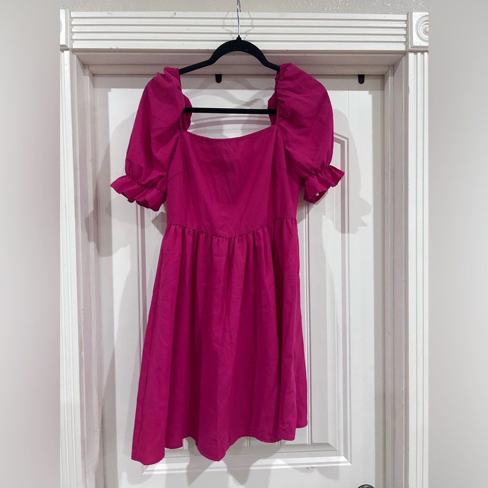 SHEIN Vibrant Pink Puff Sleeve Dress